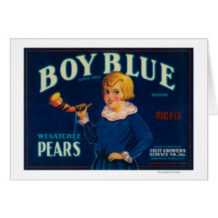 Étiquette bleu de caisse de poire de garçon