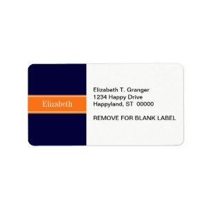 Étiquette Bleu de marine solide, Citrouille Nom Monogramme