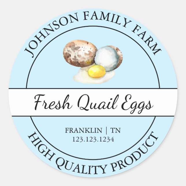 Étiquette bleu d'oeuf de caille frais de ferme (Devant)