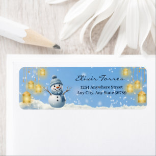 Étiquette Bleu Elegant Whimsical Winter Snowman Baby shower