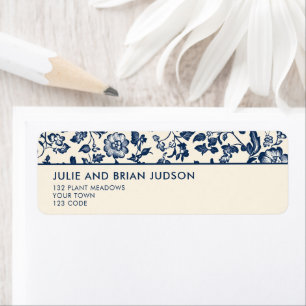 Étiquette Bleu et crème Delft Floral Border adresse de retou
