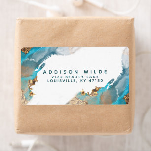 Étiquette Bleu Et Or Art Moderne Livraison D'Encre Liquide