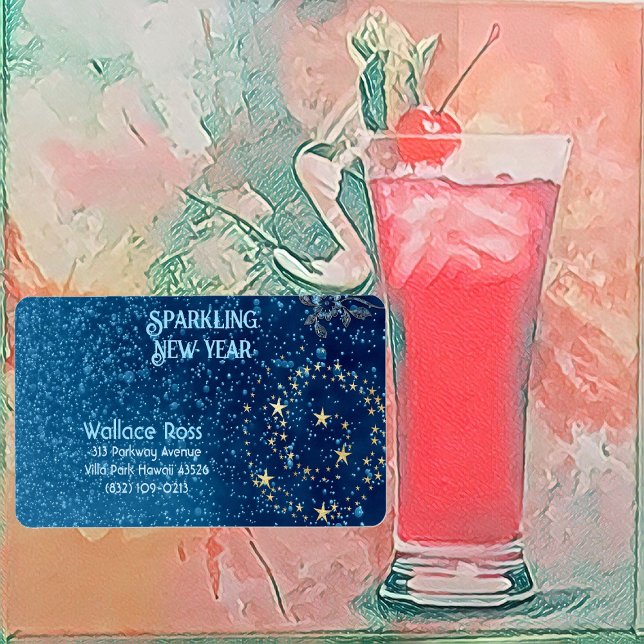 Étiquette Bleu étincelant Nouvel An Parties scintillant Étoi (Blue Sparkling New Year Glitter Stars Floral Party Label)