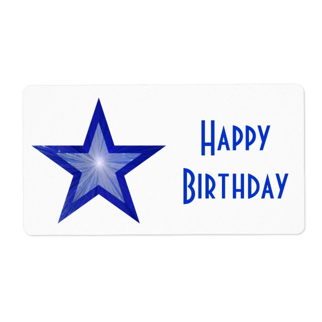 Étiquette Bleu foncé Star 'Joyeux anniversaire' grand blanc (Devant)