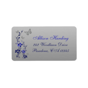 Étiquette Bleu, Gris Argent Papillon Floral Adresse de retou