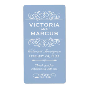 Étiquette Bleu gris Mariage Vin Bouteille Monogramme Favoris