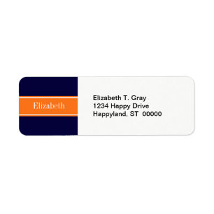 Étiquette Bleu marine uni, monogramme avec ruban citrouille