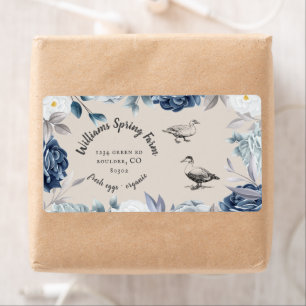 Étiquette bleu poussiéreux floral rustique script canard Oeu