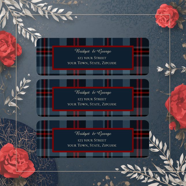 Étiquette bleu rouge noir écossais celtique tartan motif (Créateur téléchargé)