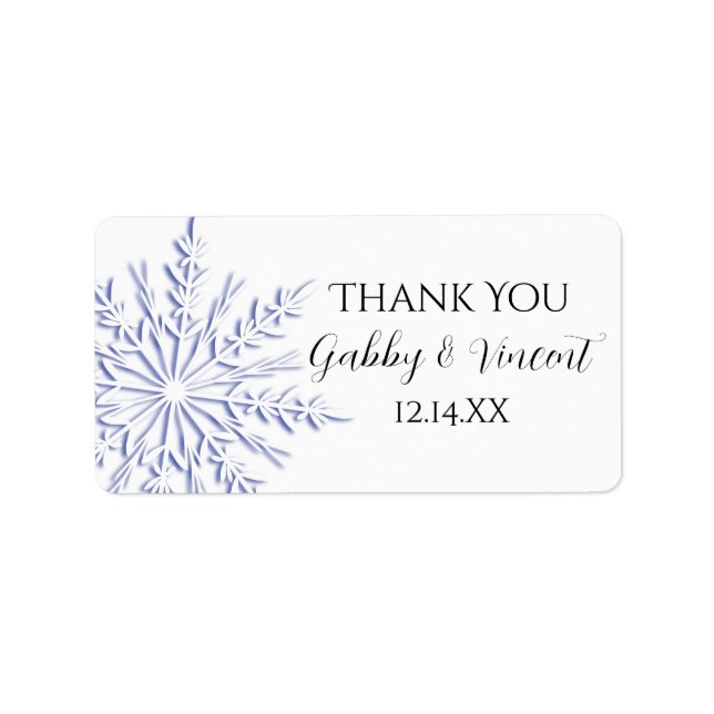 Étiquette Bleu Snowflake hiver Mariage Merci Favor Balise (Devant)
