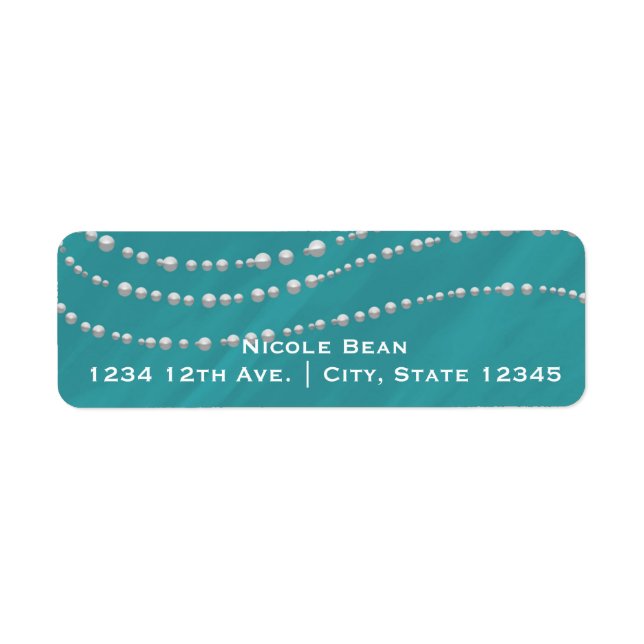 Étiquette Bleu Turquoise & Perles Fête des mariées élégante (Devant)