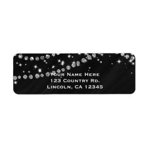 Étiquette Bling Glam Sparkle diamant noir et argent
