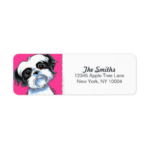 Étiquette Bloc blanc noir de roses indien de Shih Tzu