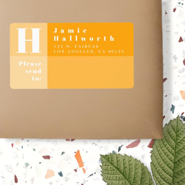 Étiquette Bloc De Couleur Moderne Orange Retour & Envoyer À  (Créateur téléchargé)