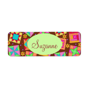 Étiquette Blocs d'art Chocolat Brown Patchwork