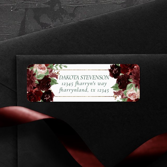 Étiquette Blooms rustiques | Terracotta et Marsala Red Addre (Créateur téléchargé)