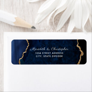 Étiquette Blue Agate Gold Parties scintillant Mariage Adress