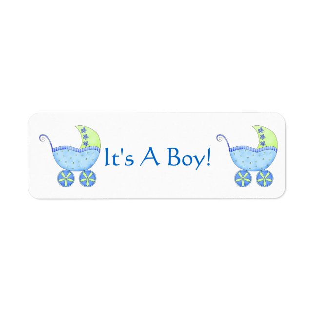 Étiquette Blue Baby Buggy Carriage C'est un garçon Customisé (Devant)