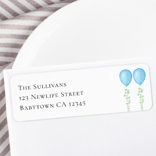 Étiquette Blue Balloons Twins Baby shower Adresse de retour