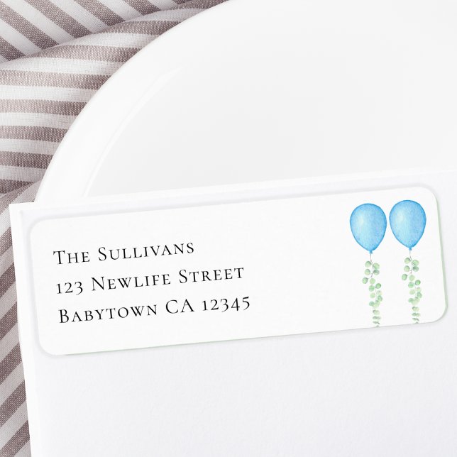 Étiquette Blue Balloons Twins Baby shower Adresse de retour (Créateur téléchargé)