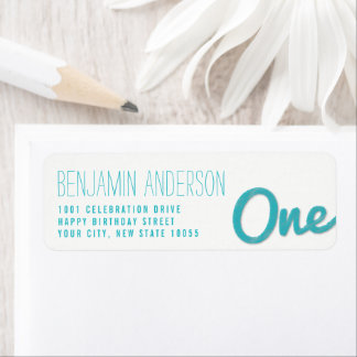 Étiquette Blue Big Sketch One Baby Boy First Birthday Party