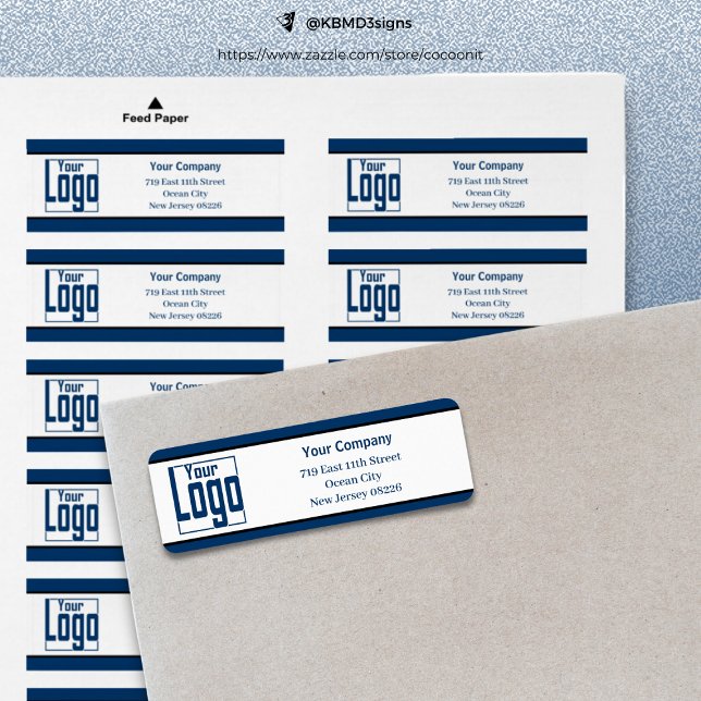 Étiquette Blue Black Trim Company Logo Blanc Adresse de reto (Blue Black Trim Company Logo White Return Address Label)
