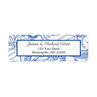 Étiquette Blue Botanical Navy Mariage Adresse