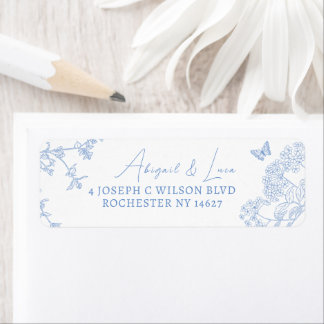 Étiquette Blue Chinoiserie Toile de Jouy Adresse Mariage