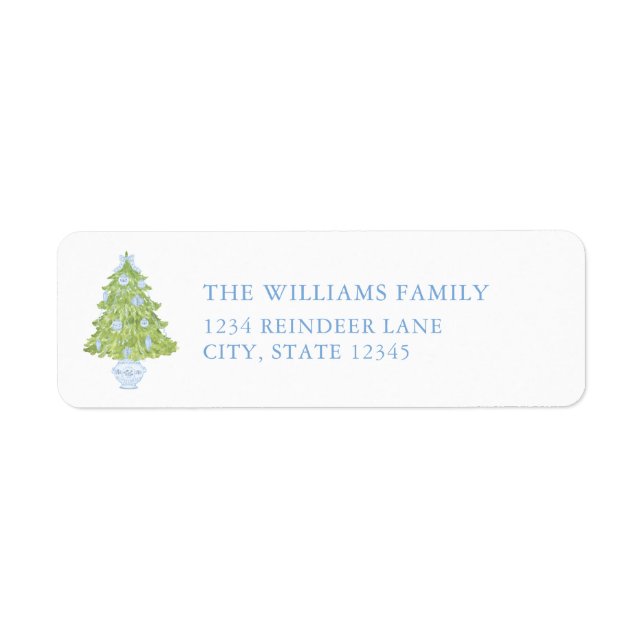 Étiquette Blue Christmas Tree Christmas Return Address Label (Devant)