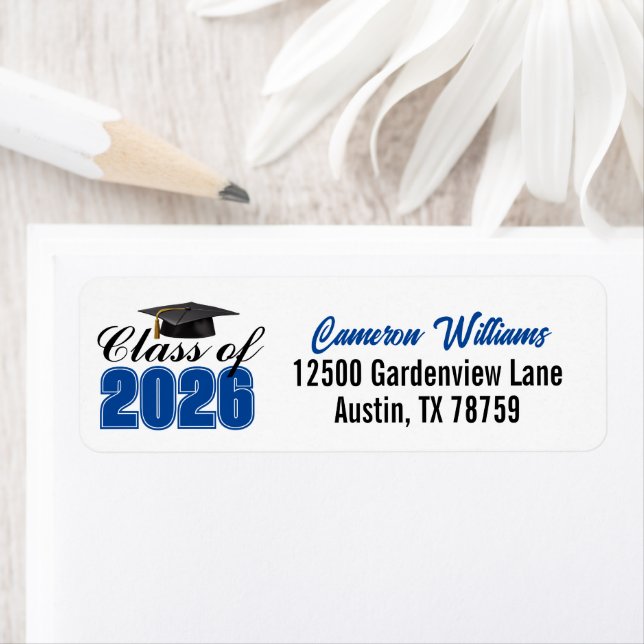 Étiquette Blue Class of 2026 Graduation Return Address (En situation)