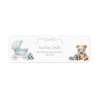 Étiquette Blue Coquette Carriage Baby Shower Address Label