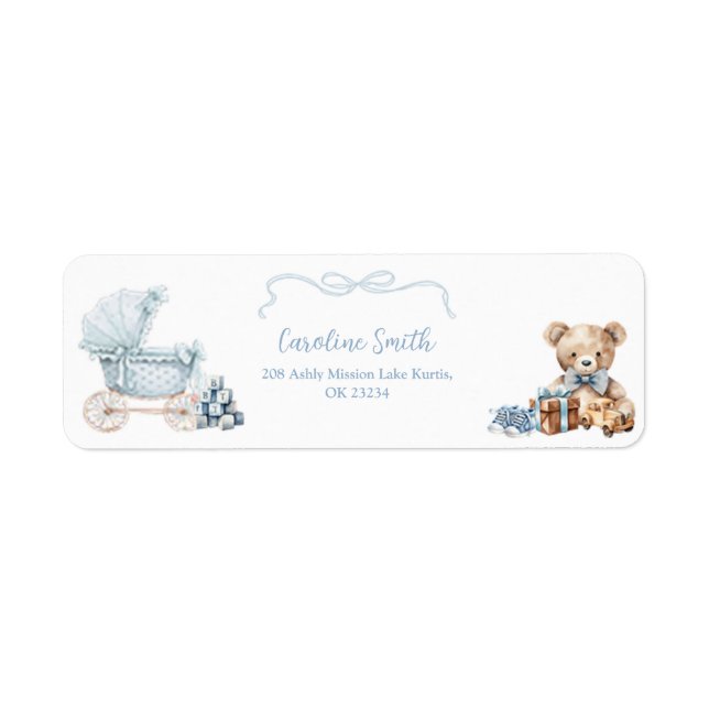 Étiquette Blue Coquette Carriage Baby Shower Address Label (Devant)