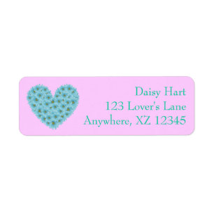 Étiquette Blue Daisy Heart