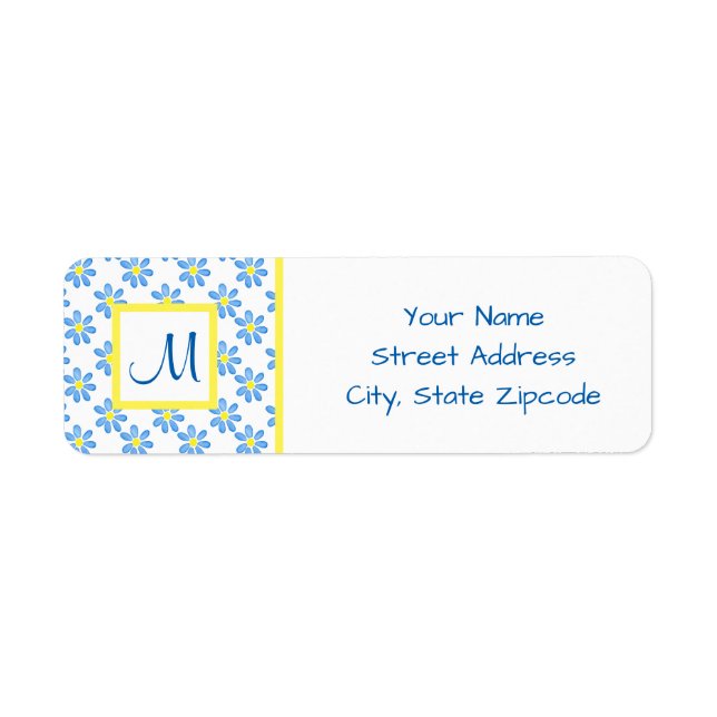 Étiquette Blue Daisy Watercolor Motif 2 (Devant)