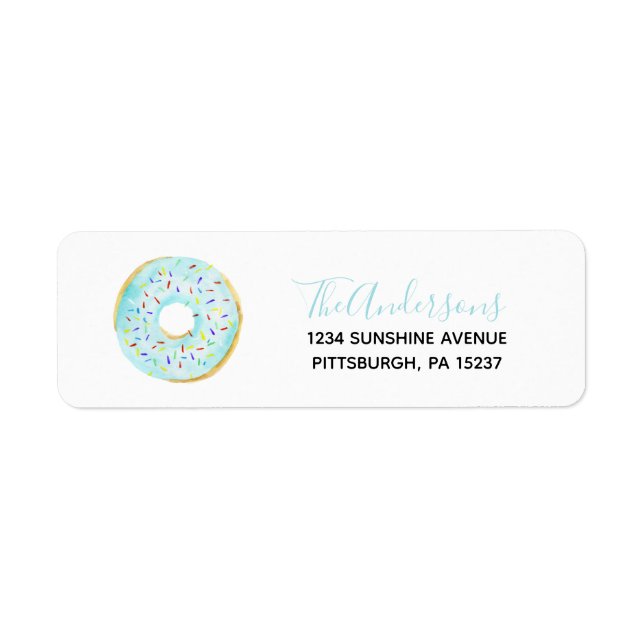Étiquette Blue Donut Baby Sprinke Adresse de retour (Devant)