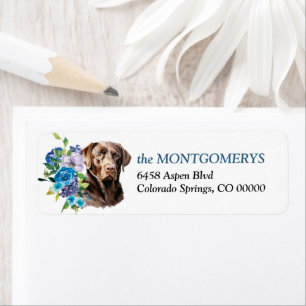 Étiquette Blue Floral Chocolate Lab Dog Adresse de retour
