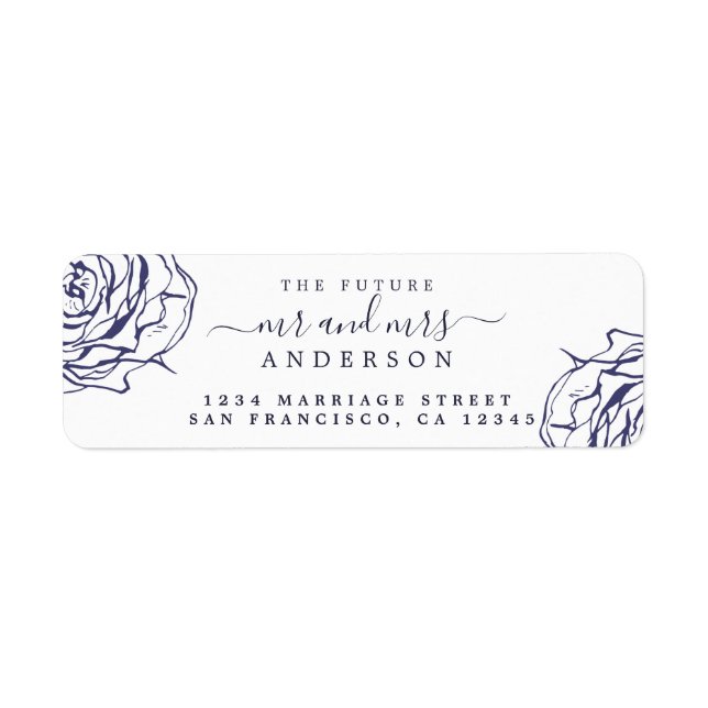 Étiquette Blue Floral Future M. Mme Mariage Retour Adresse (Devant)