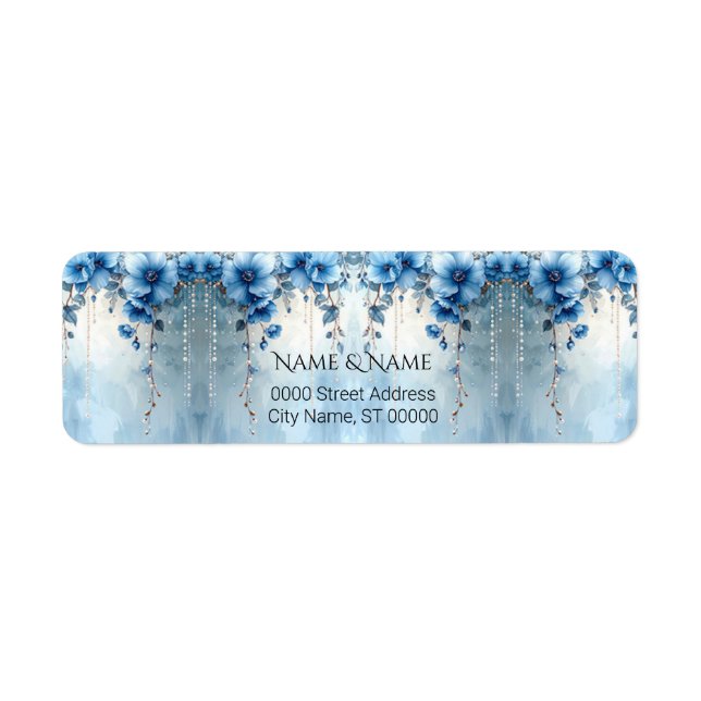 Étiquette Blue Flowers and Pearls Return Address Label (Devant)