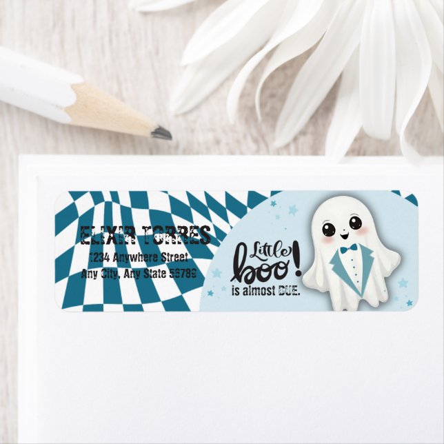 Étiquette Blue Ghost Little Boo est presque dû Baby shower (En situation)