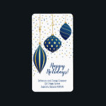 Étiquette Blue Gold Christmas Ornaments and Dots Holiday<br><div class="desc">Holiday labels you can use for anything! Elegant blue and gold holiday Christmas ornaments and dots and your details in chic lettering below. All text, fonts, font colors and background color can be modified, click PERSONALIZE button, then Customize further link. MATCHING invitations and more in our store --> http://bit.ly/2xVZScj <--...</div>