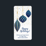 Étiquette Blue Gold Christmas Ornaments and Dots Holiday<br><div class="desc">Holiday labels you can use for anything! Elegant blue and gold holiday Christmas ornaments and dots and your details in chic lettering below. All text, fonts, font colors and background color can be modified, click PERSONALIZE button, then Customize further link. MATCHING invitations and more in our store --> http://bit.ly/2xVZScj <--...</div>