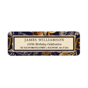 Étiquette Blue Gold Motif 100e anniversaire Adresse de retou