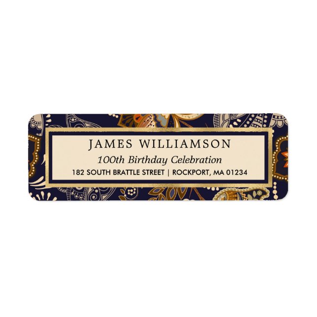 Étiquette Blue Gold Motif 100e anniversaire Adresse de retou (Devant)