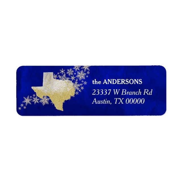 Étiquette Blue Gold Snowflake Texas Adresse de retour (Devant)