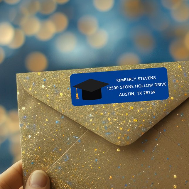 Étiquette Blue Graduation Cap 2023 Party Return Adresse (Créateur téléchargé)