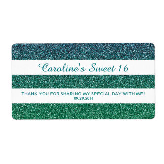 Étiquette Blue Green Ombre Parties scintillant Sweet 16 Bout