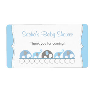 Étiquette Blue & Grey Elephants Baby shower Bouteille d'eau