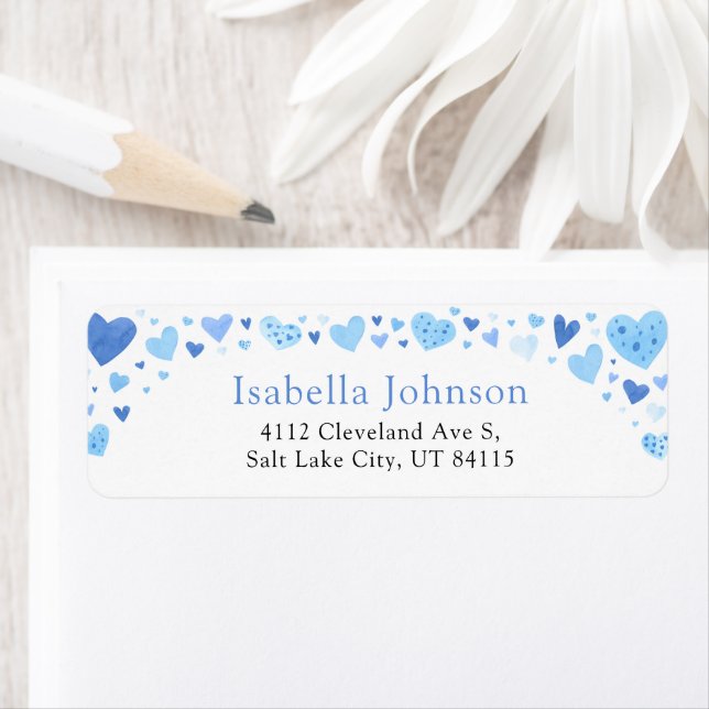 Étiquette Blue Hearts Valentine's Day Adresse de retour (En situation)