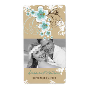 Étiquette Blue Hibiscus Plage tropicale Mariage Vins Étiquet