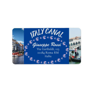 Étiquette Blue Italy Canal Venice Rome Return Address Label